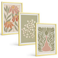 BILDER SET 3er Set - 40x60 cm Goldrahmen - Florale Boho-Muster - Goldfarben, Kunststoff (40/60cm) - TULUP