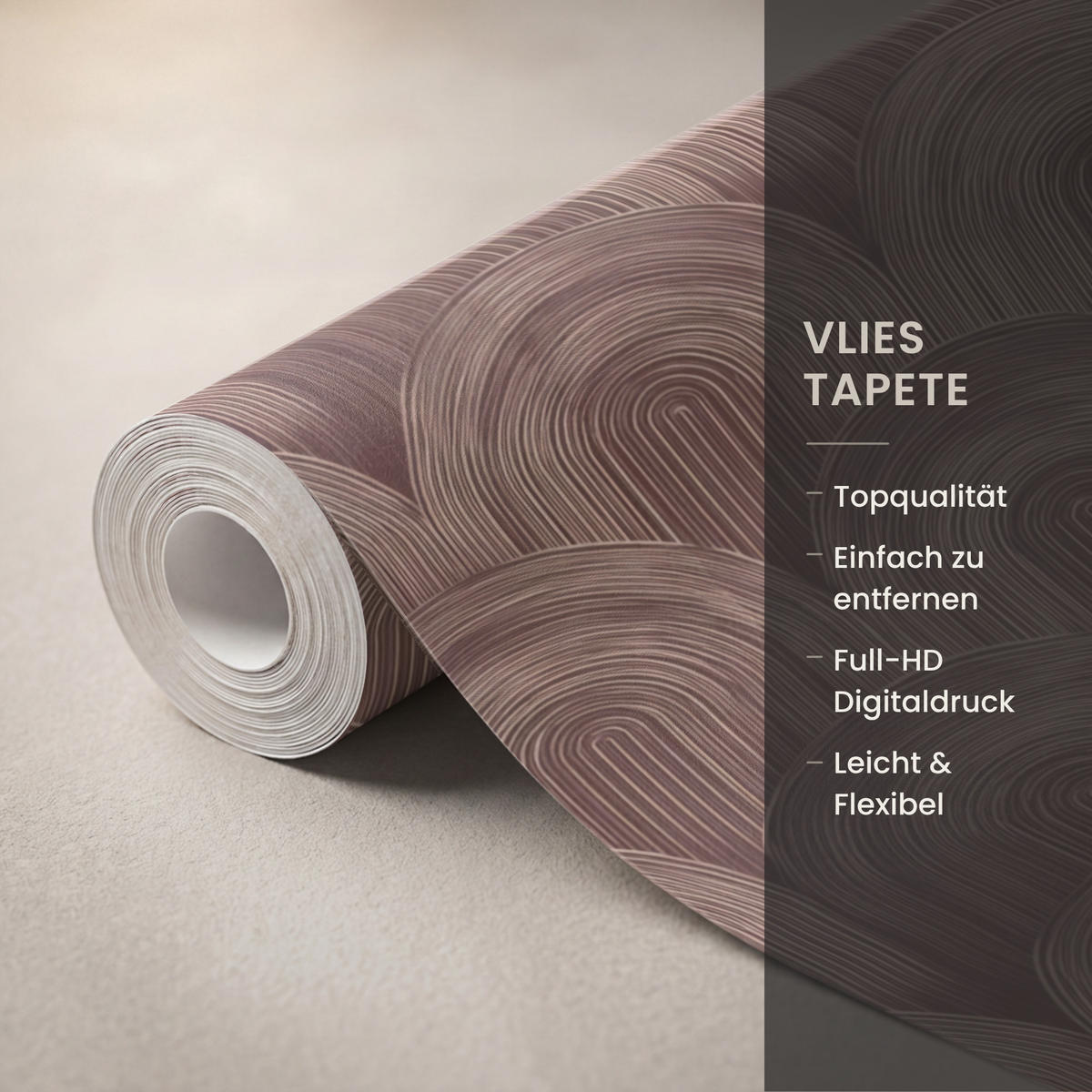 TAPETE - Rhythmic - Aufschlag - Braun - 140x200 cm - Dunkelbraun, Papier (140/200cm) - OnlyWow