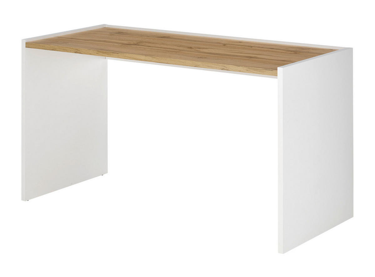 SCHREIBTISCH weiß matt, Eiche Wotan 143 x 62 cm, Laptoptisch mit großer Arbeitsfläche - Silberfarben/Eiche Wotan, Holzwerkstoff/Kunststoff (143/62/76cm) - Furn.Design