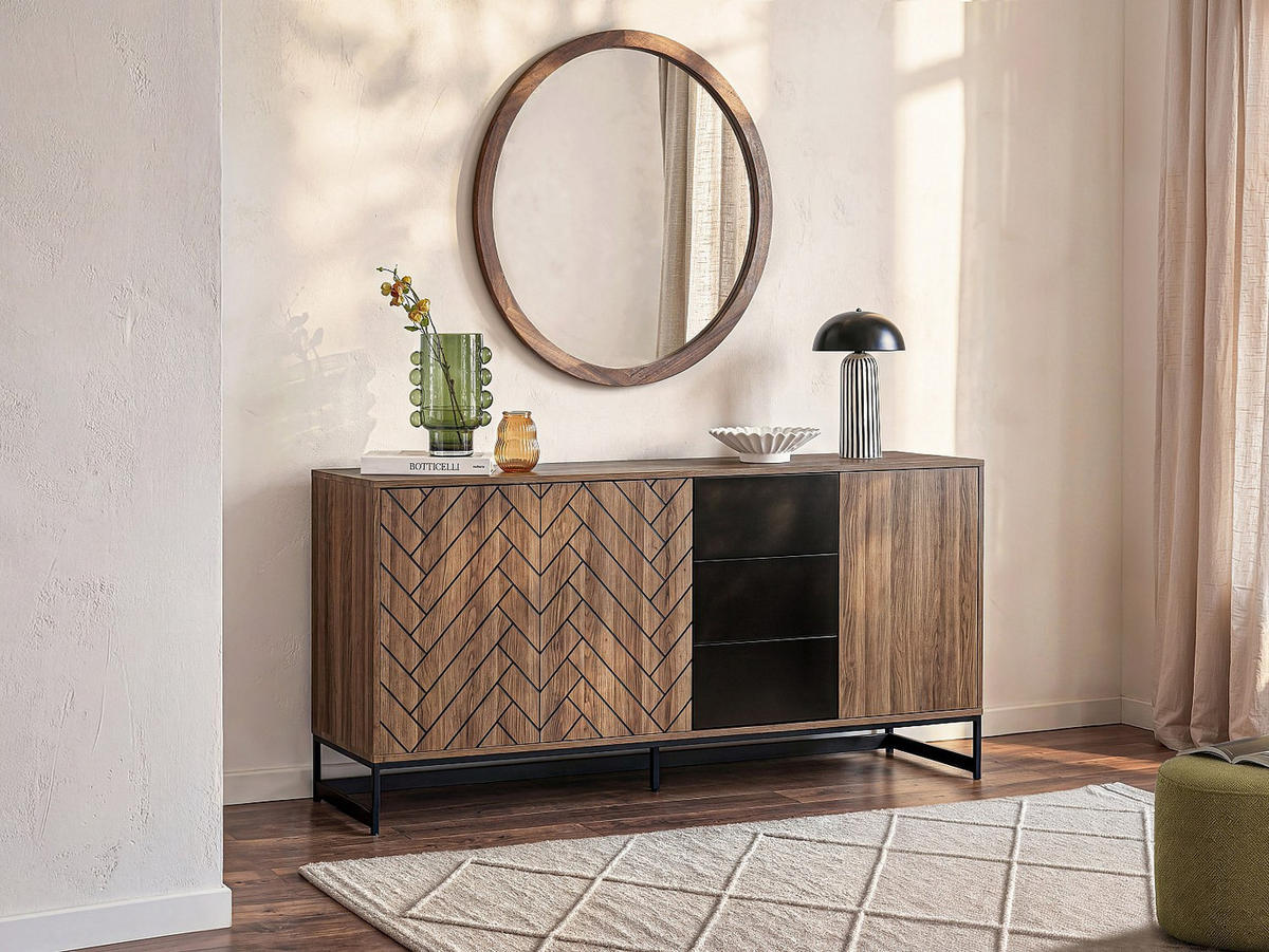 SIDEBOARD - 180 cm x 40 cm - Holz, Platte - Naturfarben Dunkel CARATANA - Naturfarben, Holz (180/80/40cm) - Vente-Unique