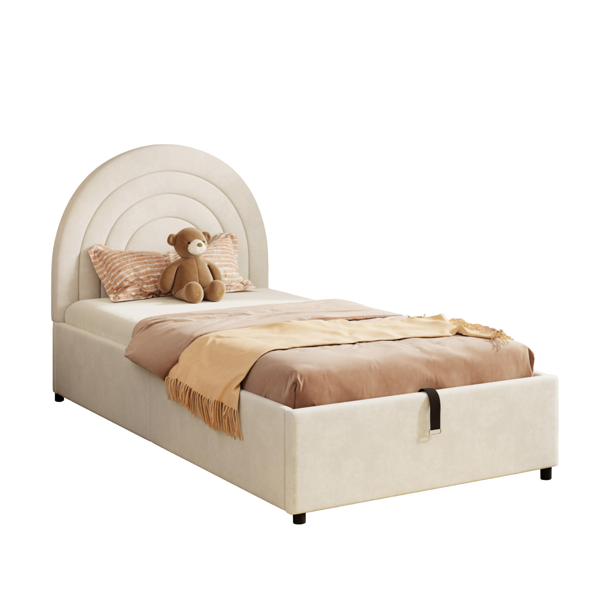 POLSTERBETT 90/200 cm Beige aus Samt mit Stauraum - Beige, Textil - OKMYHOME