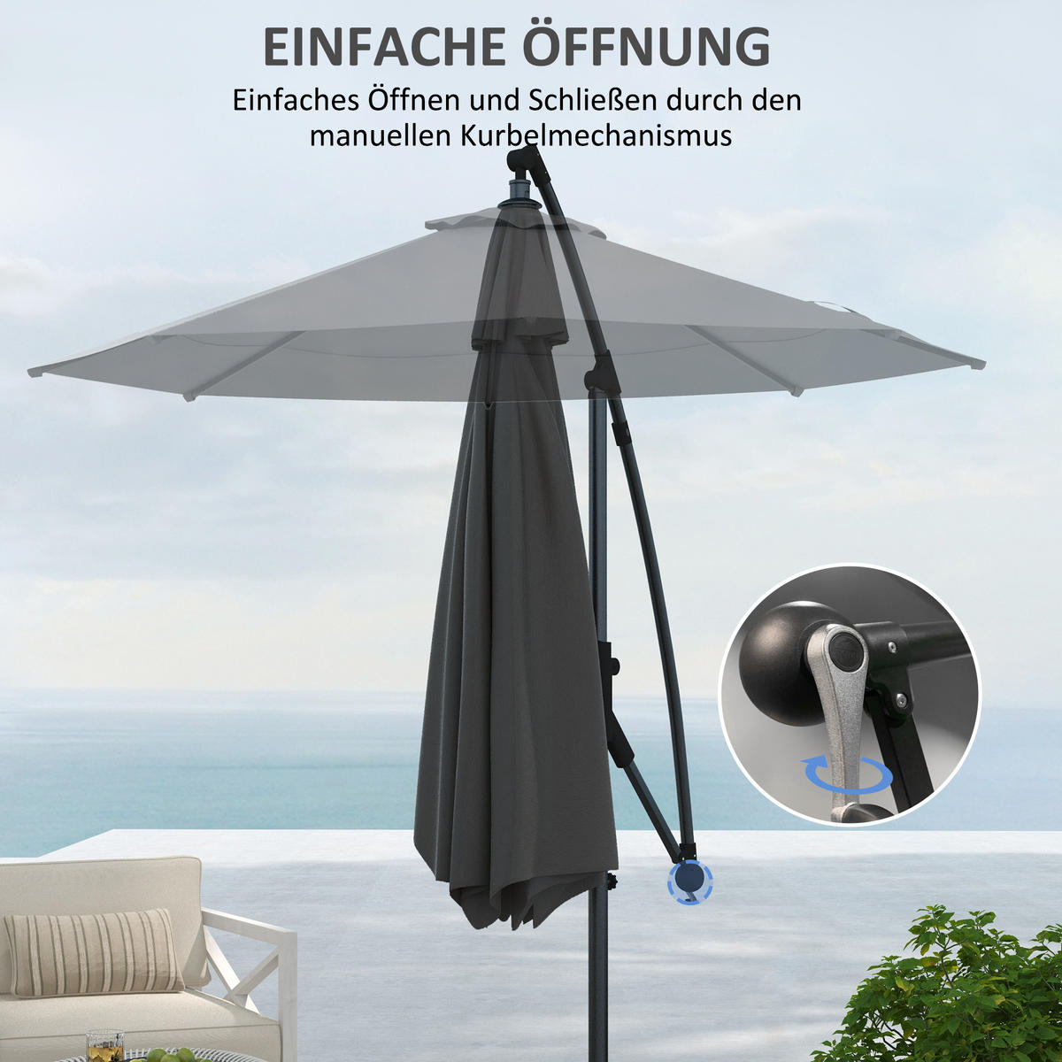 AMPELSCHIRM, Metall, Polyester, Grau - Grau, Metall (293/293cm) - Outsunny