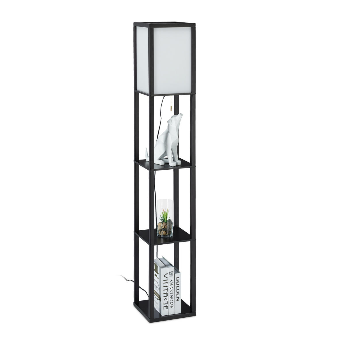 STEHLAMPE - Schwarz, Holz/Holzwerkstoff (26/26/161cm) - Relaxdays