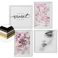 WANDBILDER 4er-Set - 50x50 cm & 40x60 cm Weißer Rahmen - Pfingstrosenporträt einer Frau zu Hause - Weiß, Kunststoff (50/50cm) - ArtPrintCave