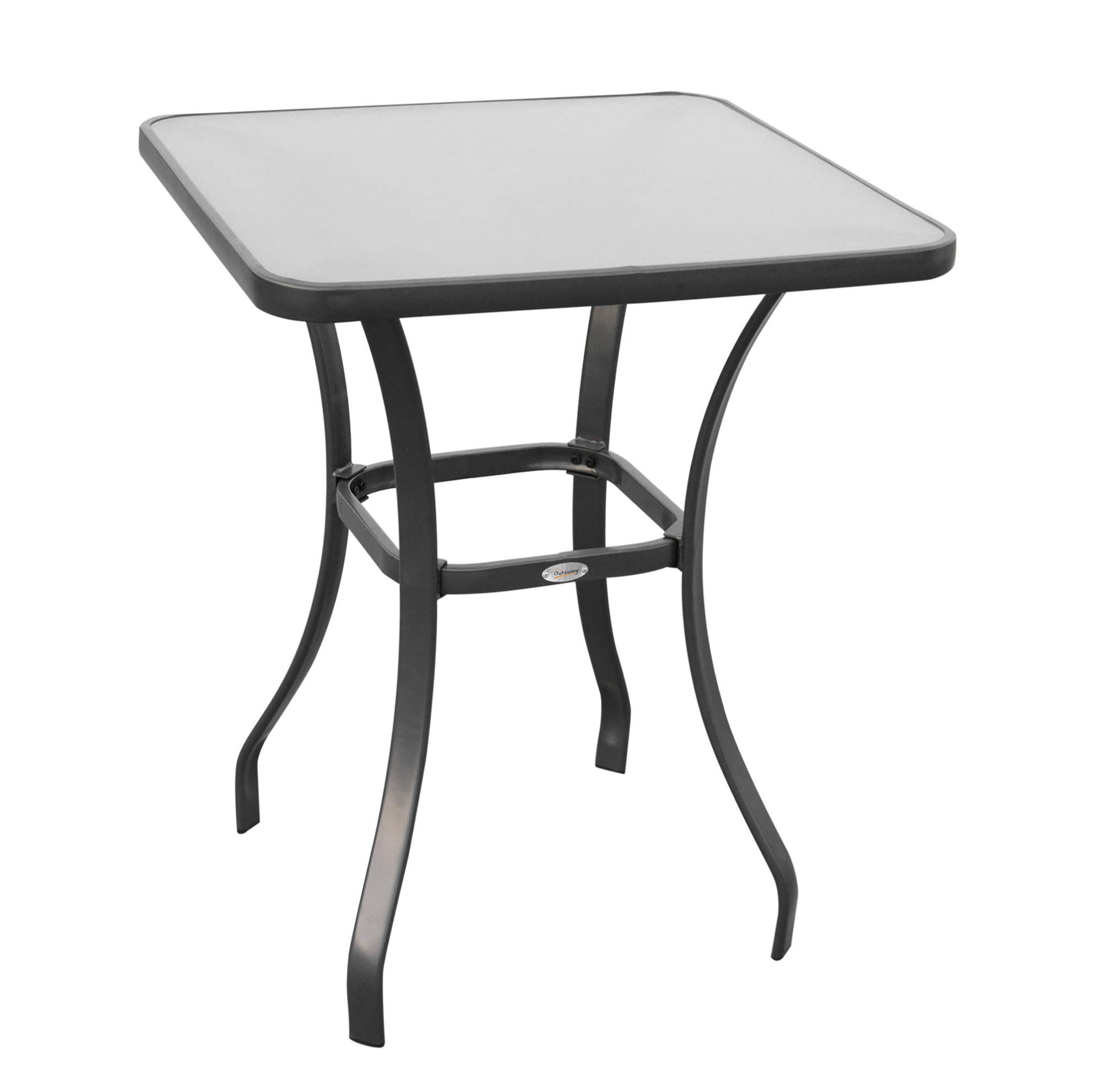 OKWISH ZAHRADNÍ stůl 68,5/68,5/84 cm černý z kovu s tvrzenou skleněnou deskou
