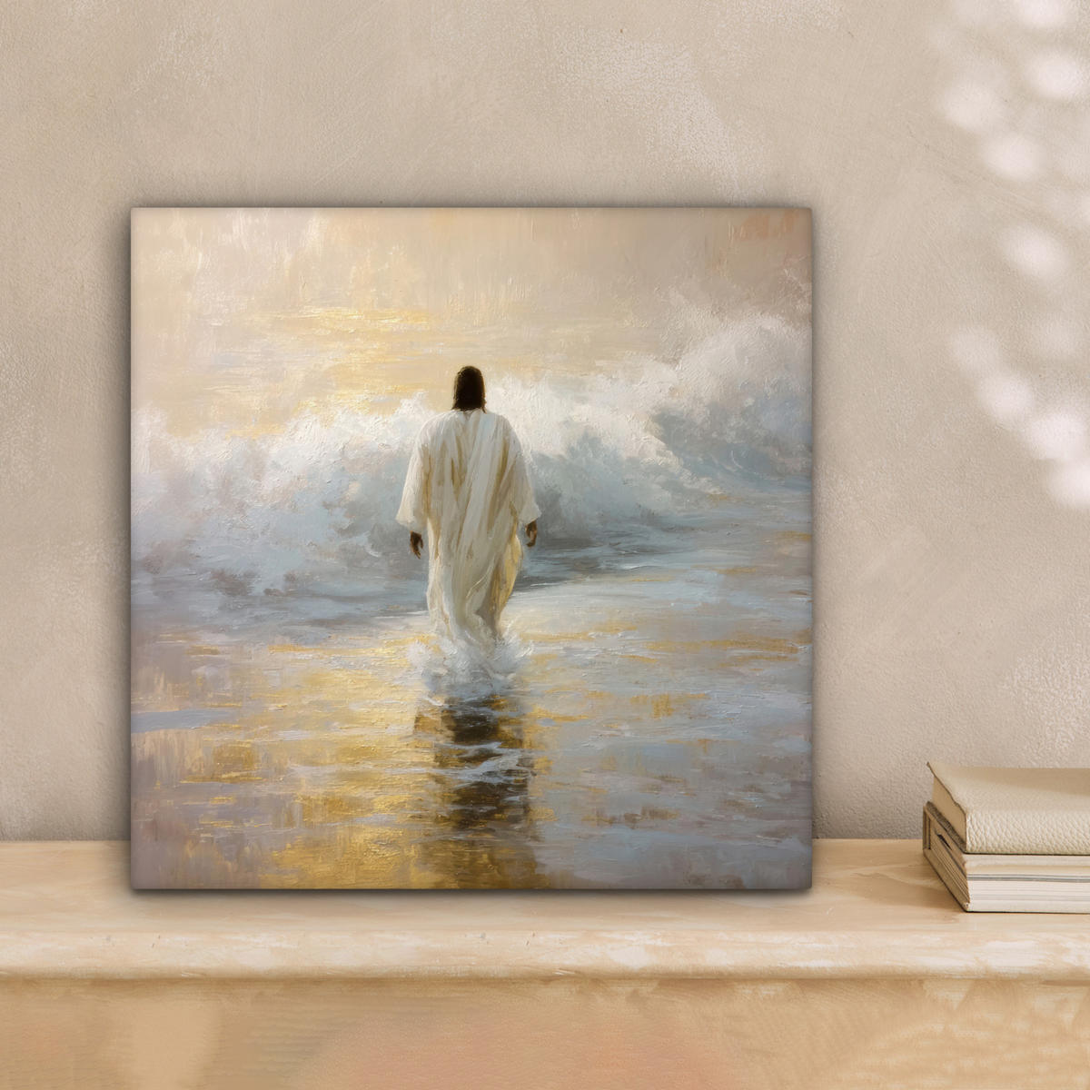 LEINWANDBILD Gemälde - Welle - Jesus - Abstrakt Deko Wohnzimmer 20x20 cm - Goldfarben, Textil (20/20cm) - MuchoWow