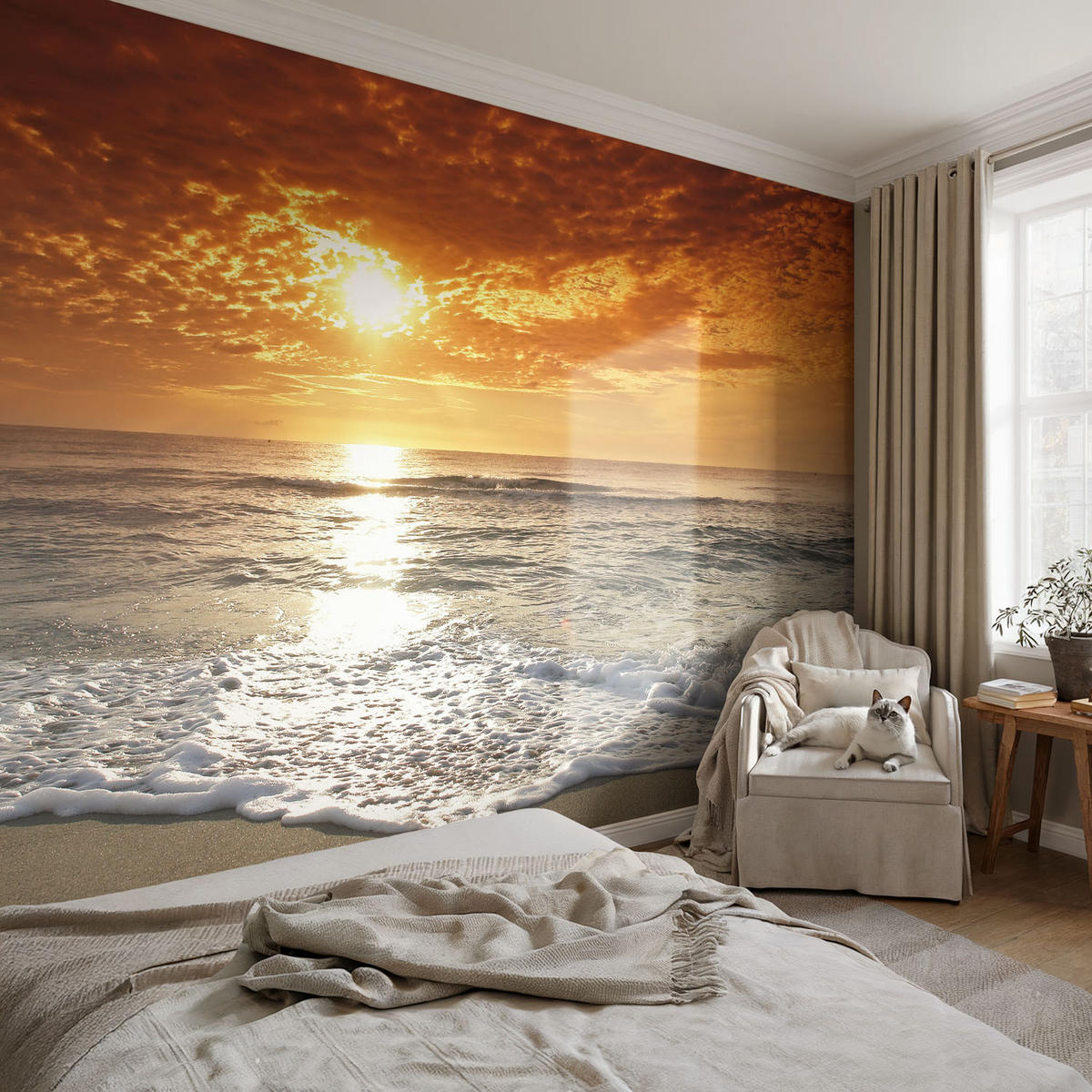 FOTOTAPETE 104x70 cm - Meereswellen - Gelb, Textil (104/70cm) - Wallfluent