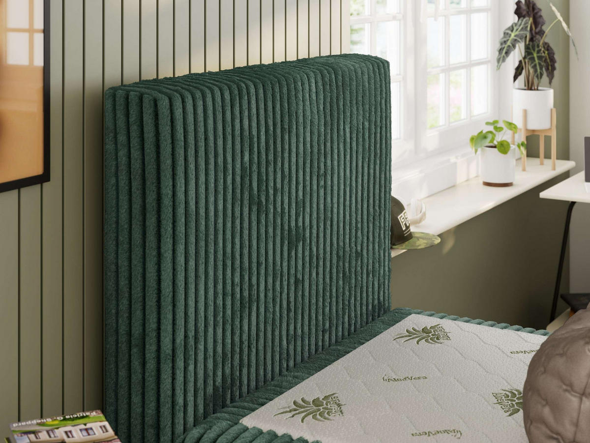 JUGENDBETT TILIO 90/200 - Dunkelgrün - H4 - Links Seite - Dunkelgrün, Textil (90/200cm) - MKS