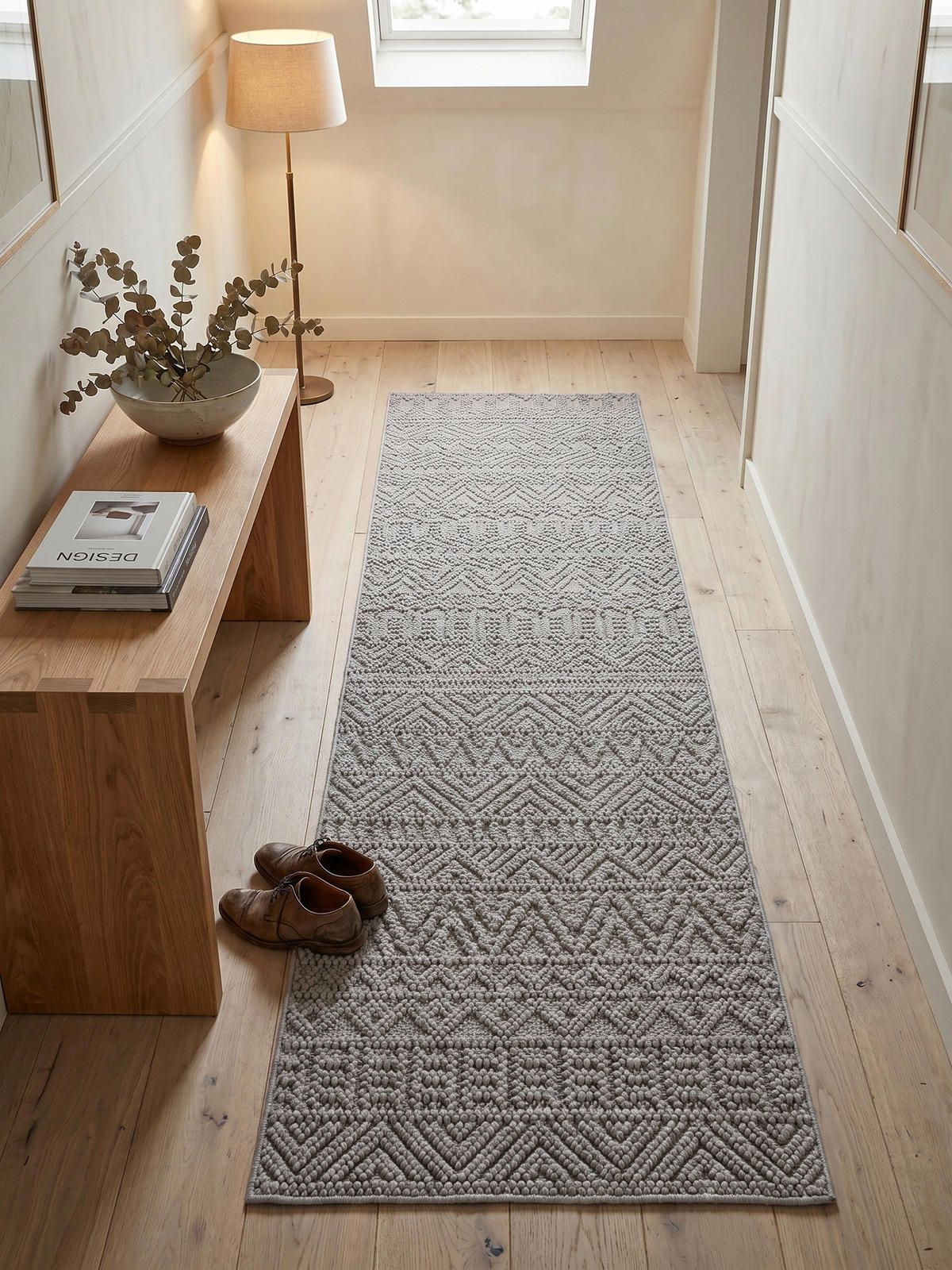 TEPPICH Flachgewebe LANGAU in Silber, mit Ethno-Streifen, 80 x 250 cm - Silberfarben, Textil (80/250cm) - KADIMA DESIGN