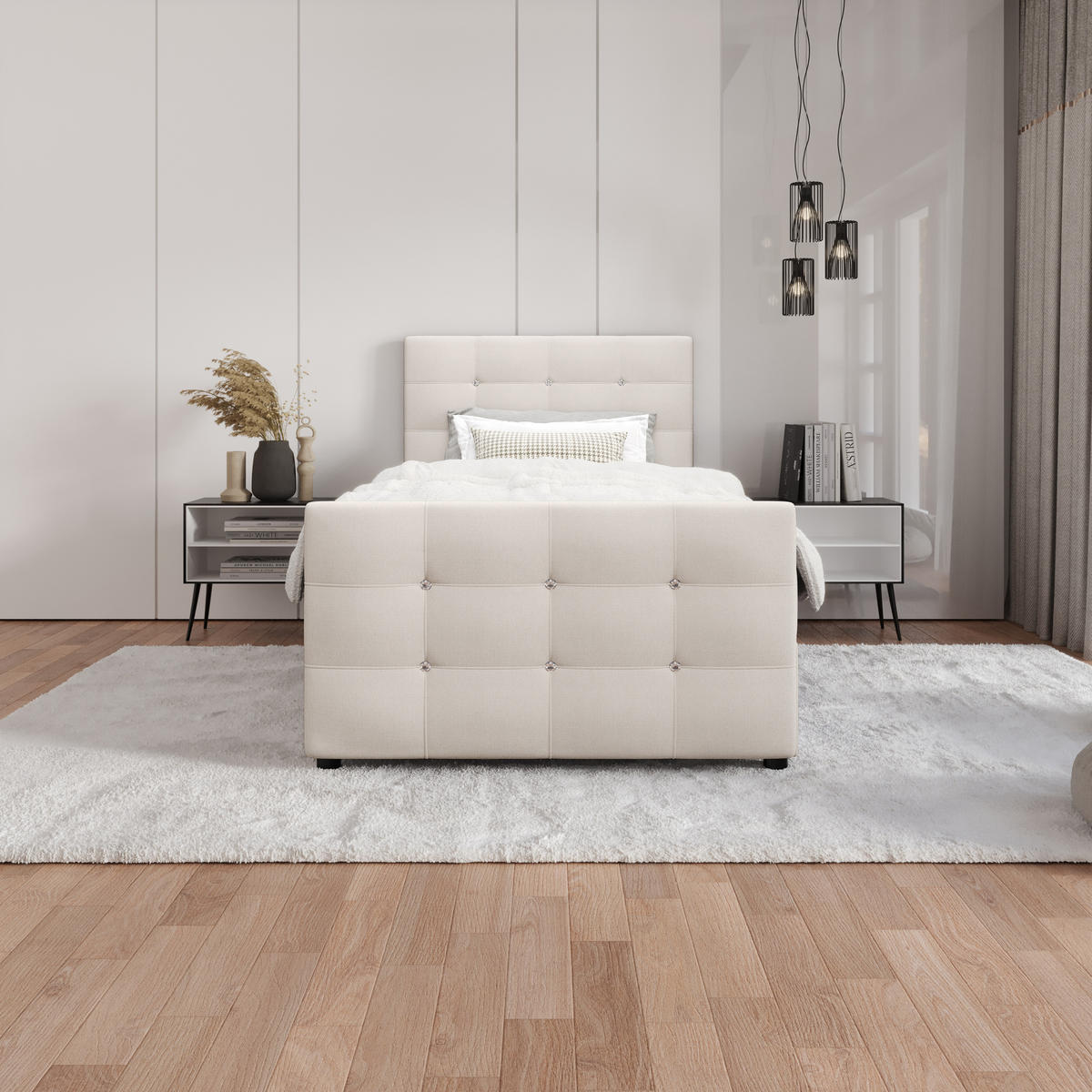 BOXBETT KLEO mini 120x200, mit Matratze H3 und Topper, Cosmic 10 - Beige, Holz/Kunststoff (120/200cm) - Bedante