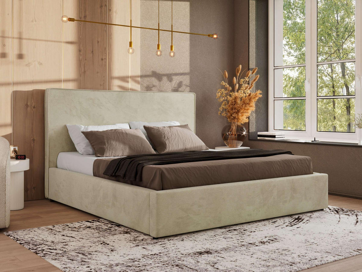 POLSTERBETT CORIVO CLASSIC 160/200 - Beige Velvet - Multipocket-Matratze - Beige, Textil (160/200cm) - MKS