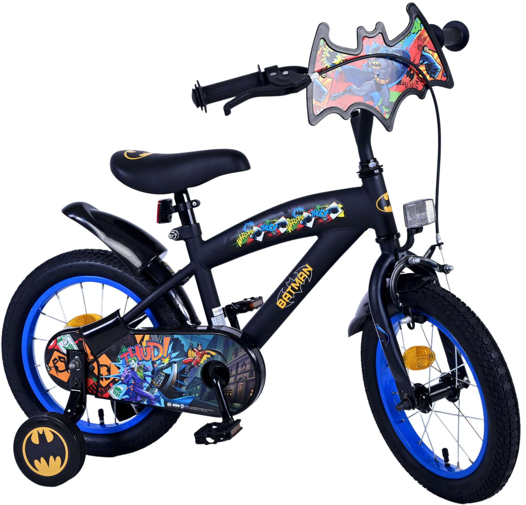 KINDERFAHRRAD DC Batman - Jungen - 14 Zoll - Rücktritt + Handbremse - Schwarz - Schwarz, Metall (44cm) - TPFSports