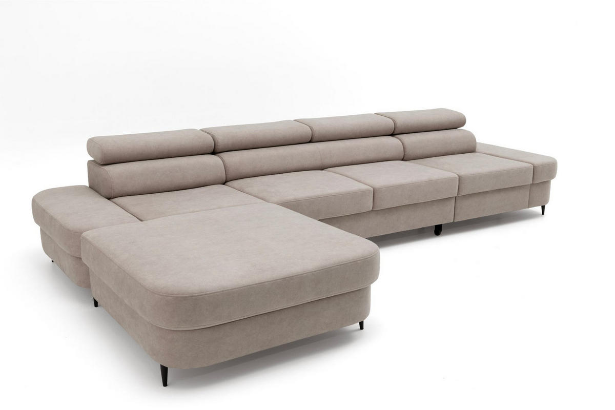 ECKSOFA JAZZ MAXI Links mit Schlaffunktion 125x195 Velours Beige - Beige/Schwarz, Holz/Textil (350/203cm) - Muffo