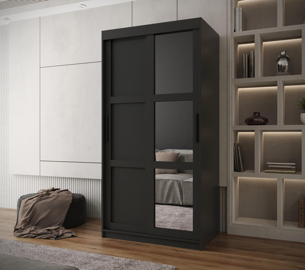 SCHWEBETÜRENSCHRANK 200/100/62 2-türig - Schwarz, Holz/Kunststoff (100/200/62cm) - MÖBEL KRYSPOL
