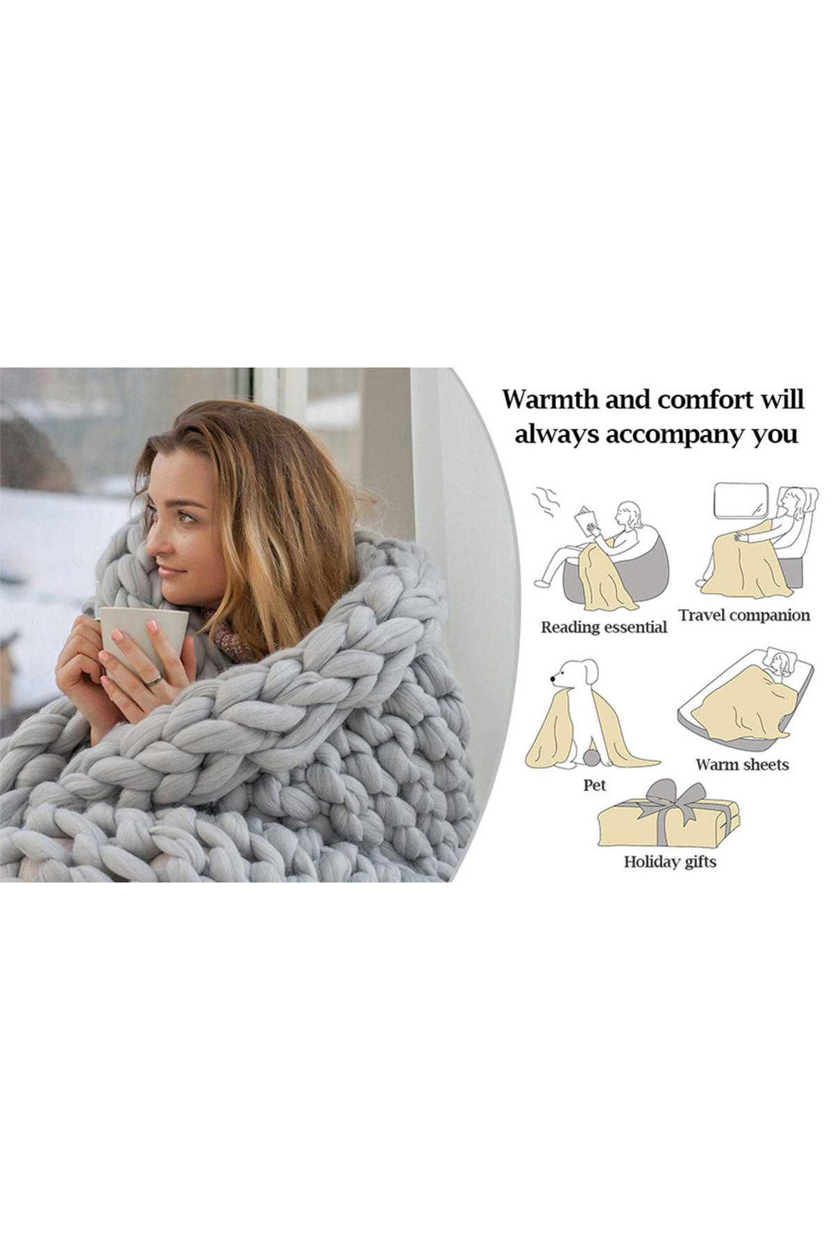 DECKE Gestrick aus Polyester in Grau mit einer groben Webtechnik Rechteckig Vielseitige Nutzung Pflegeleicht 100 x 120 cm - Grau, Textil (100/120cm) - Livingandhome
