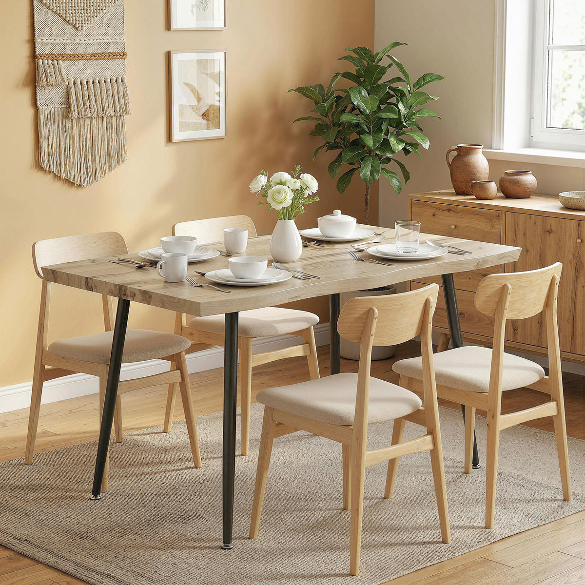 ESSTISCH rechteckig Eiche 110/70/75 cm - Eichefarben/Schwarz, Holzwerkstoff/Metall (110/70/75cm) - HOMCOM