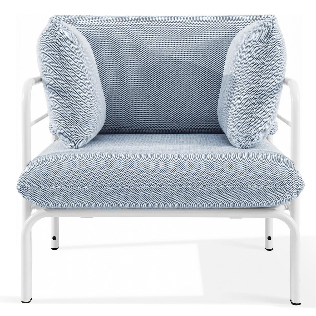 GARTENMÖBELSET RAMBE 4-tlg. 1x Tisch 2x Sessel 1x Sofa 3-Sitzer, mit Auflage, Stahlrahmen, LOFT-STIL, Weiß - Weiß/Hellblau, Glas/Textil - KONSIMO®