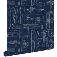 TAPETE Kontruktionszeichnungen von Flugzeugen 53 cm x 10.05 m - Blau, Papier (53/0.1cm) - ESTAhome