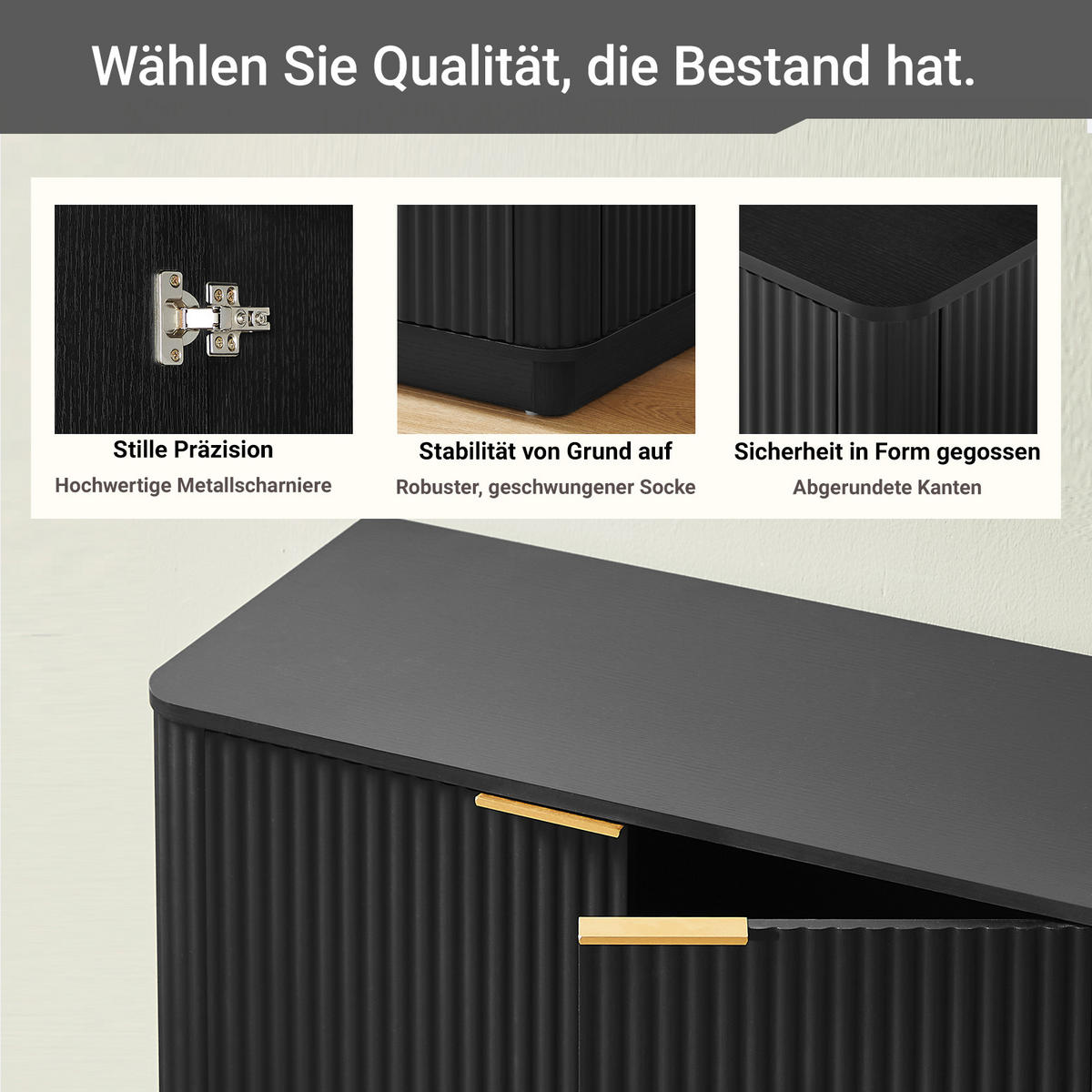 SIDEBOARD Schwarz 160/40/80 cm - Schwarz, Holzwerkstoff (160/80/40cm) - PANGIVO