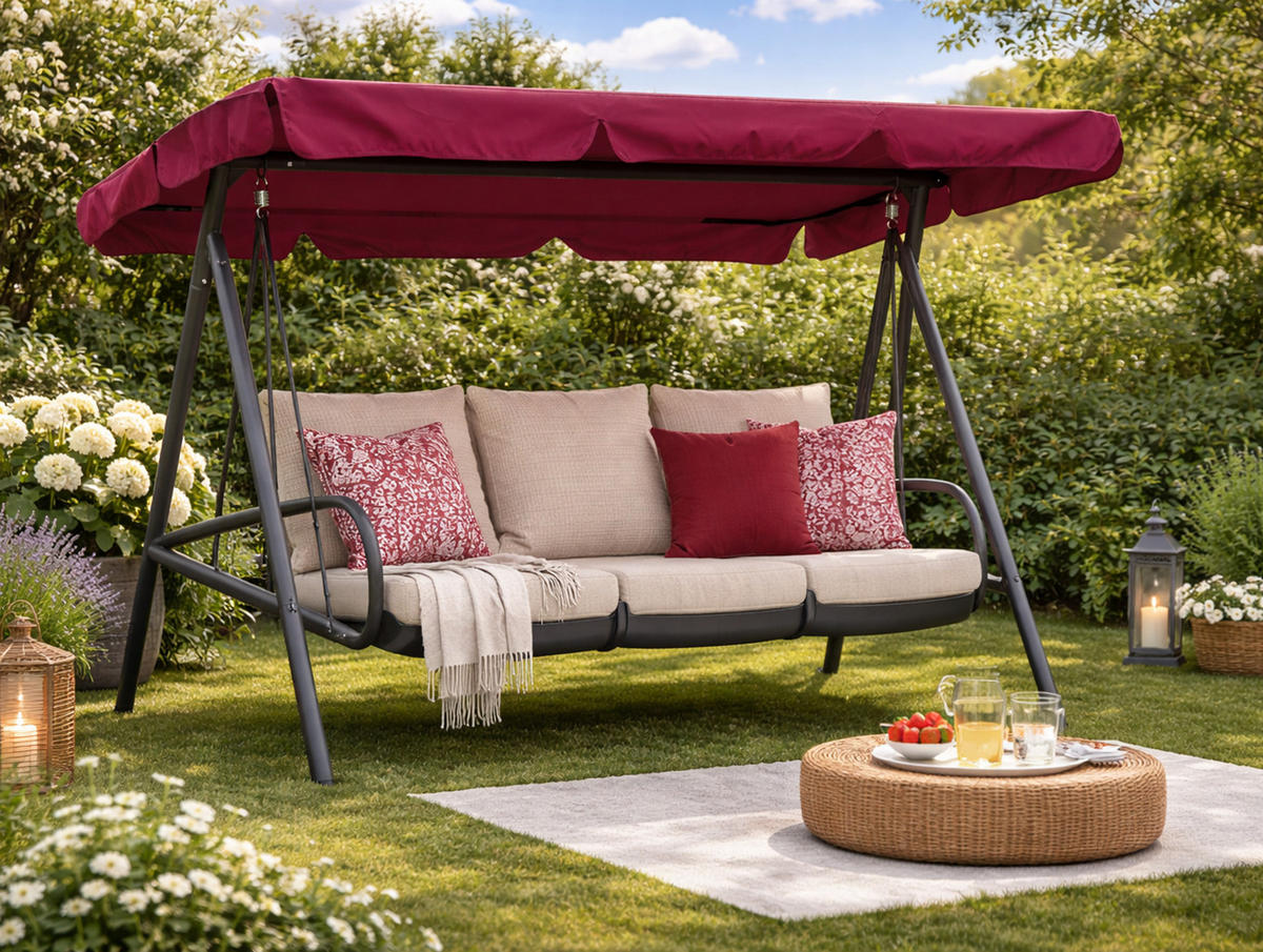 ERSATZDACH Hollywoodschaukel 145x210 cm Bordeaux - Bordeaux, Textil (145/18/210cm) - QUICK STAR