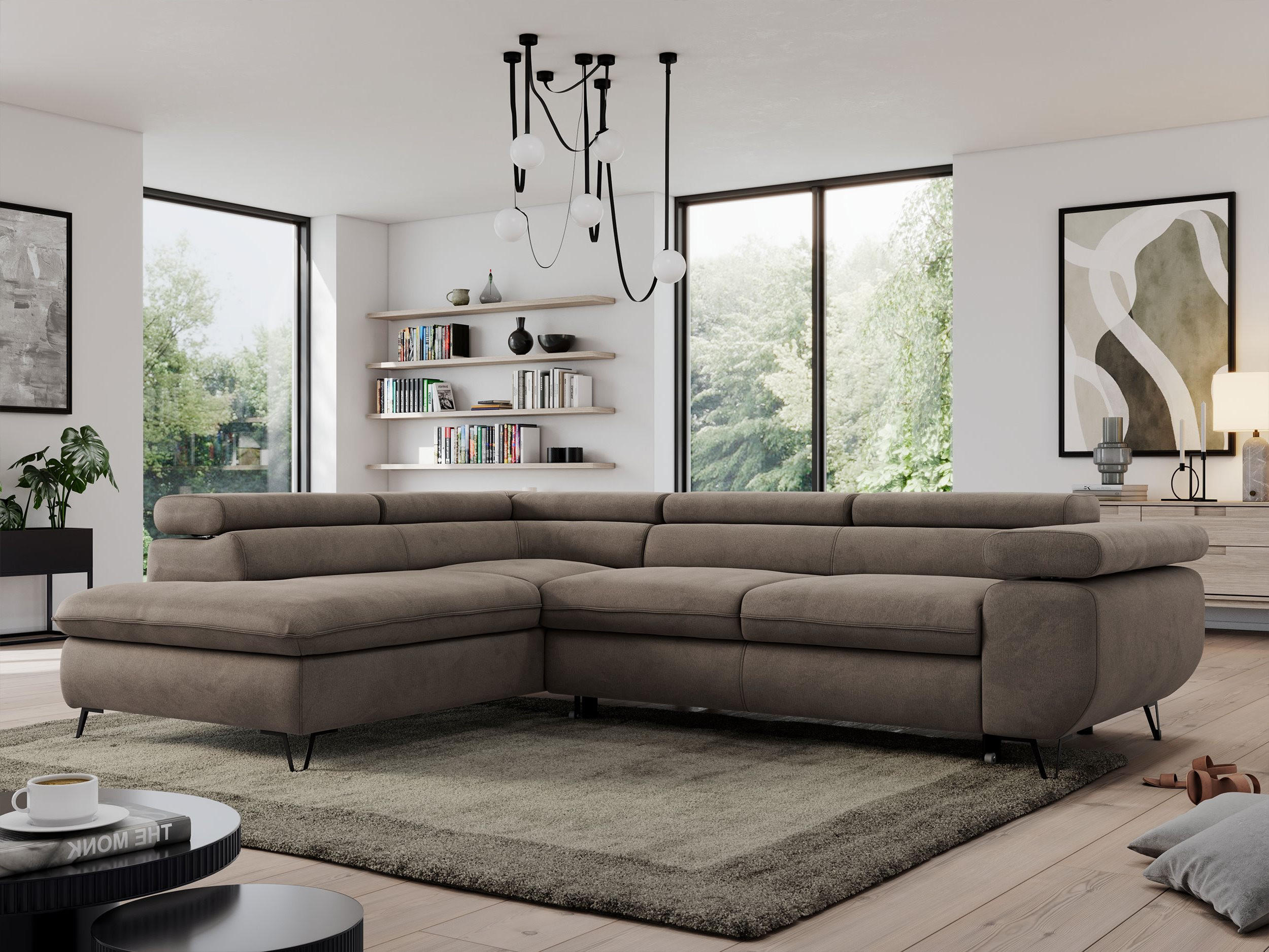 ECKSOFA PEDRO L Braun Velvet - Links Seite - Schwarz/Braun, Textil/Metall (208/273cm) - MKS