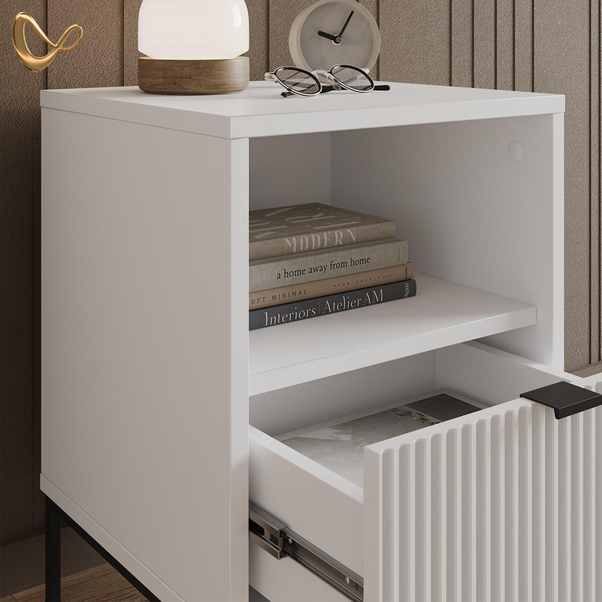NACHTTISCH Aterno Weiß 2er Set - Weiß, Holzwerkstoff (40/55/38.1cm) - Livinity®
