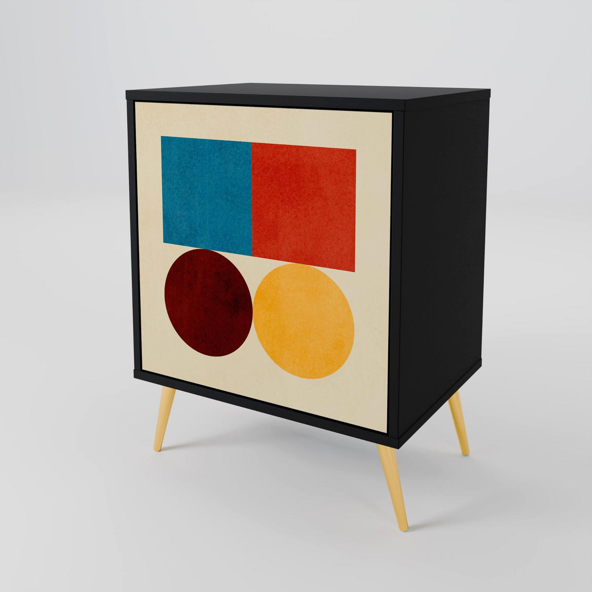 SIDEBOARD GEOMETRIC PUZZLE, Schwarz, 57,5x42x72,5 cm, Schwarze Metallfüße - Multicolor/Schwarz, Holzwerkstoff/Metall (57.5/72.5/42cm) - SpaceRebels