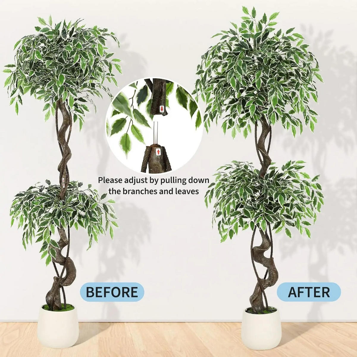 KUNSTPFLANZE Ficus Style 150cm Grün mit weißem Topf - Grün, Kunststoff (150cm) - Coonoor