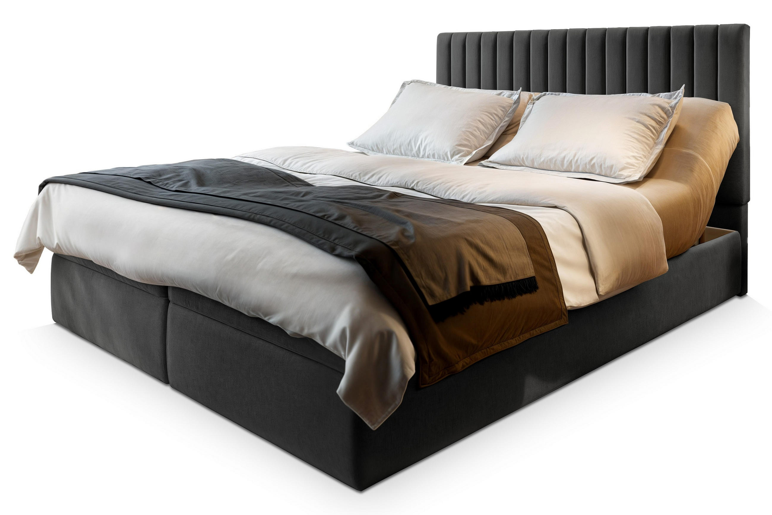 POSTEL BOXSPRING MURLO 160x200 cm, s matrací a úložným prostorem, šedá - šedá, kompozitní dřevo/textil (160/200cm) - MASSENO