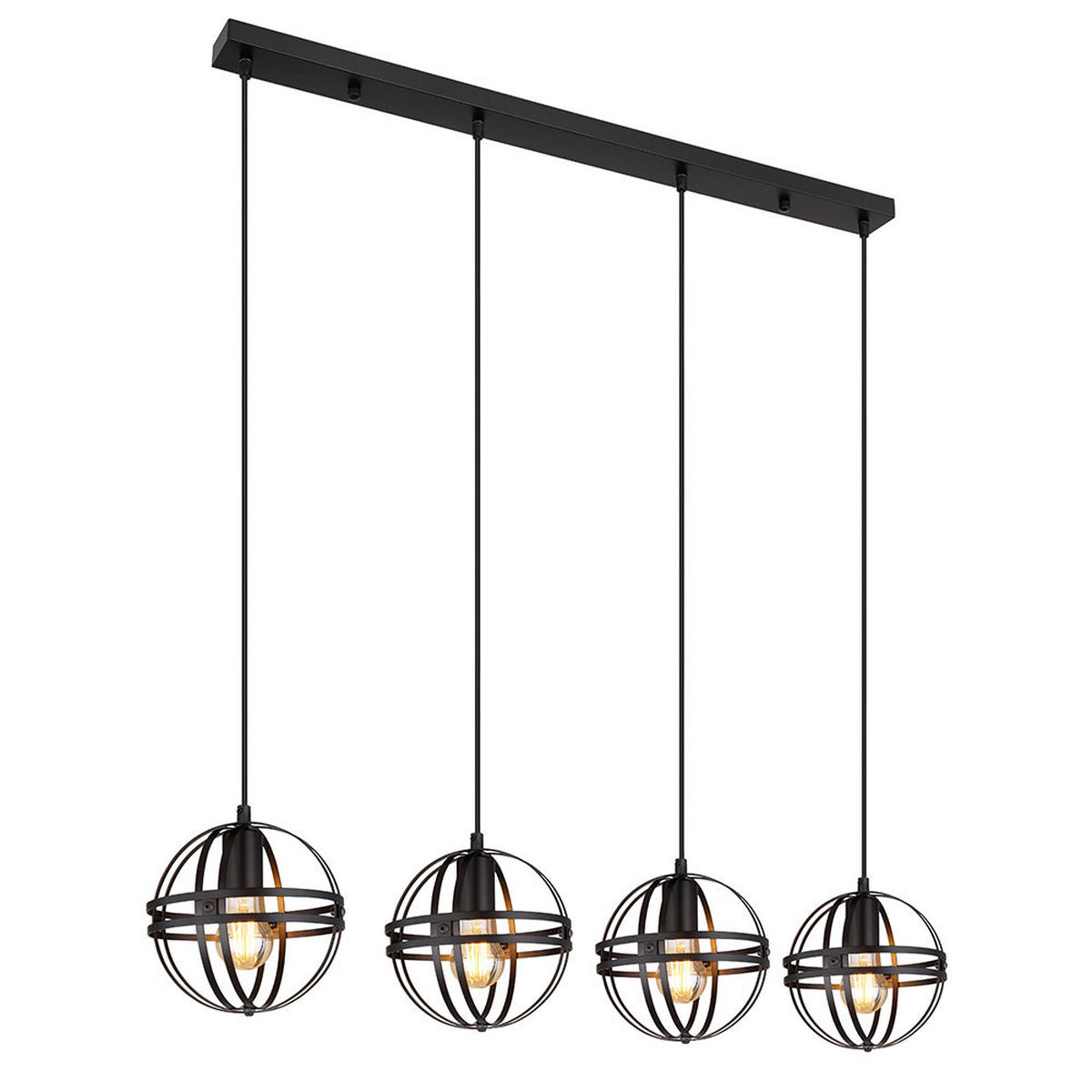 HÄNGELEUCHTE Metall Schwarz matt 4-flammig - Schwarz, Metall (100/20/120cm) - Globo Lighting