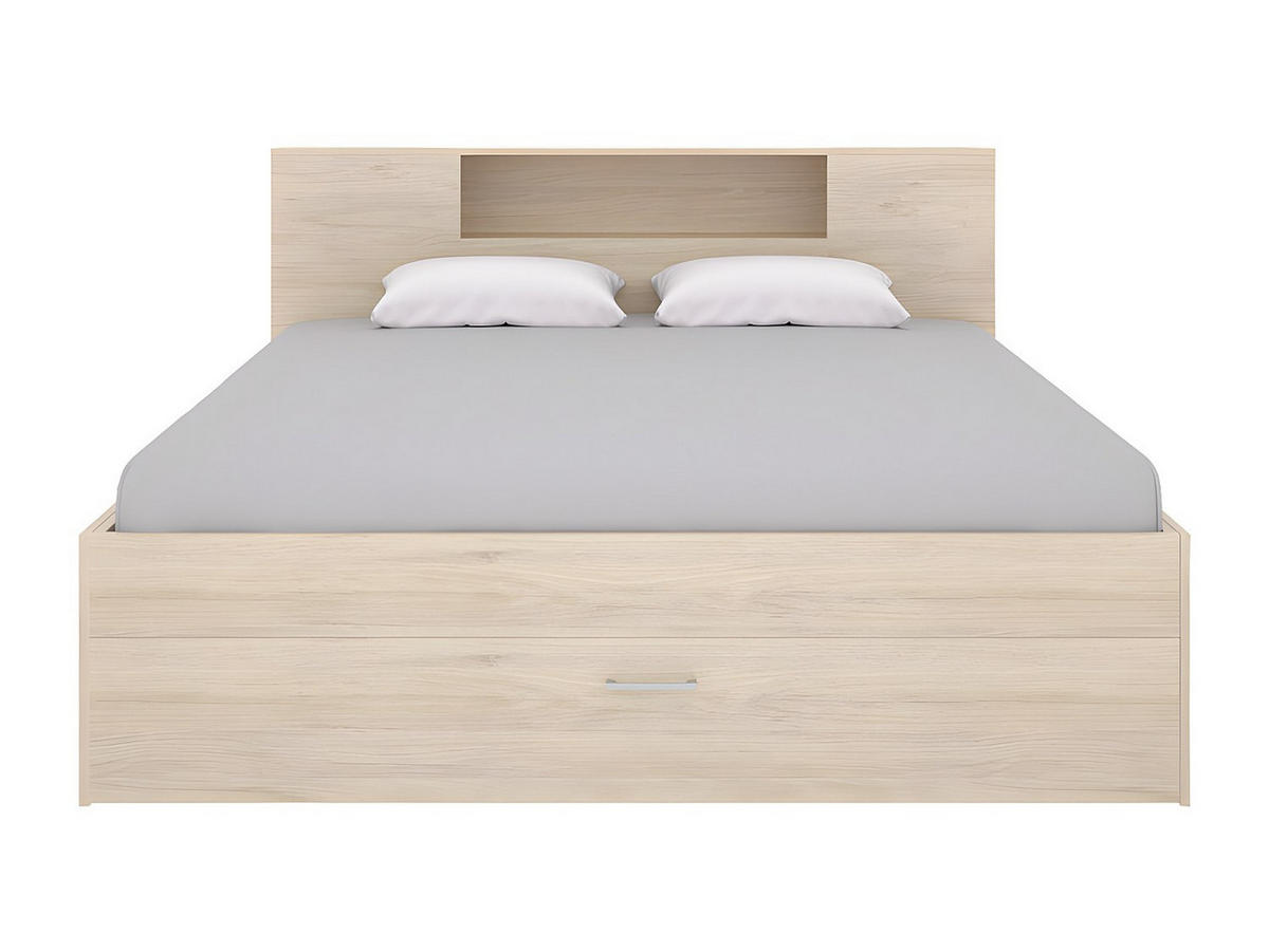 BETT mit Kopfteil, Stauraum & Schubladen - 140 x 190 cm - Naturfarben - LEANDRE - Naturfarben, Holz (149.6/218.5cm) - Vente-Unique