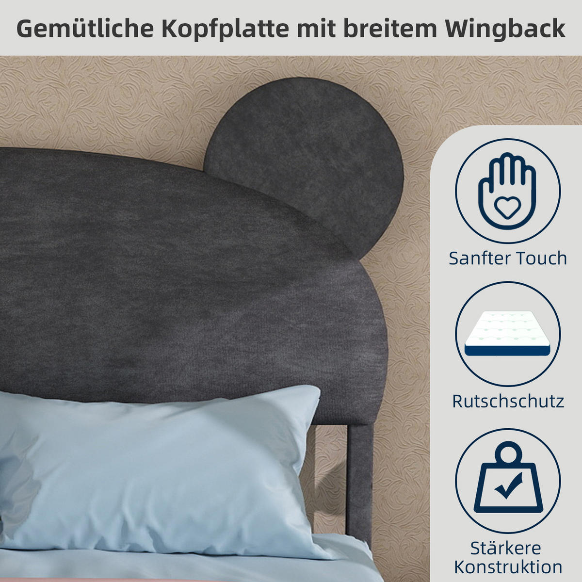 POLSTERBETT 140/200 cm in Grau Stoff mit Bettkasten - Grau, Holzwerkstoff/Textil (140/200cm) - WISHDOR