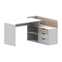 ECKSCHREIBTISCH mit 3 Schubladen & 2 Ablagen - MDF - Weiß & Eichefarben - DECLAN II - Naturfarben, Holz (112.5/148.4/79.5cm) - Vente-Unique