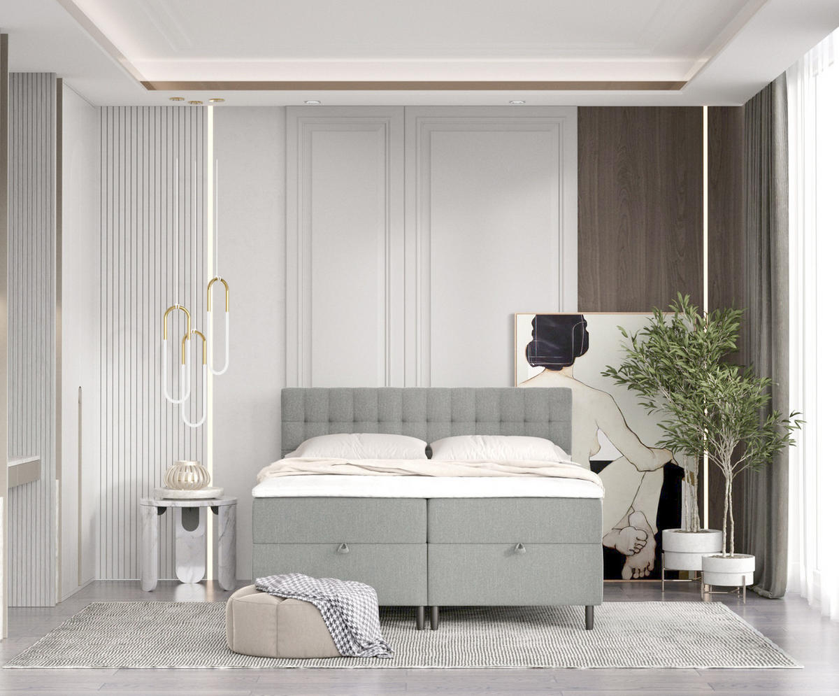 BOXBETT Milo Grau 160/200 cm - Schwarz/Grau, Holz/Holzwerkstoff (160/200cm) - Maison de Reve