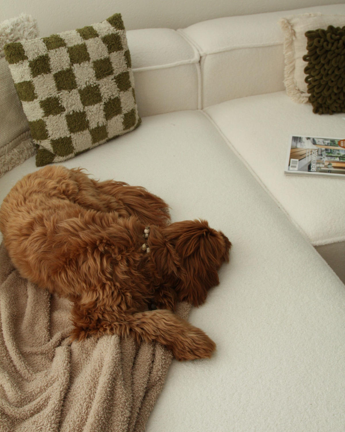 ECKSOFA Modul 4-Sitzer Bouclé Cremeweiß rechtsseitig Ardal - Creme, Textil (326/180cm) - Beliani