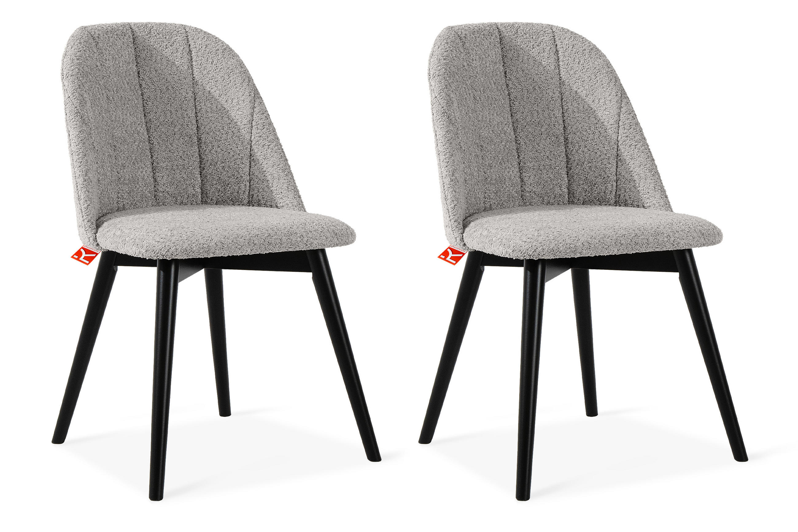 POLSTERSTUHL BAKERI Esstischstühl, 2-er Set, Bouclé - Schwarz/Grau, Holz/Textil (48/86/44cm) - KONSIMO®