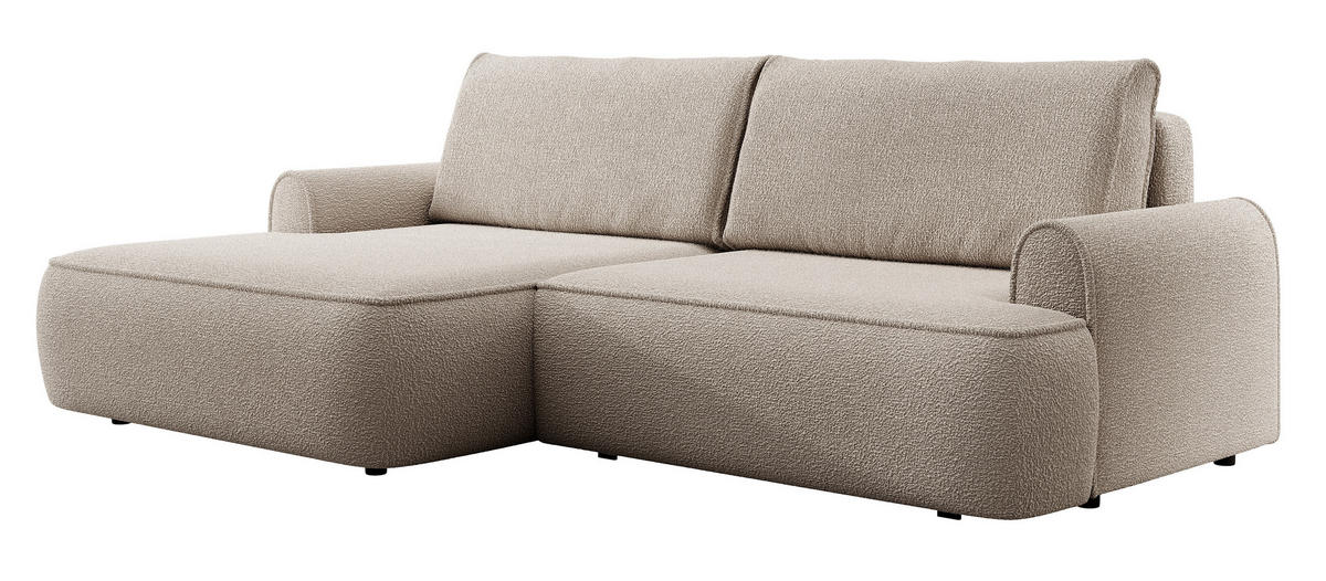 ECKSOFA 250 cm Mareno mit Bettkasten, Schlaffunktion, Links, Beige - Beige, Holz (250/146cm) - Emporius