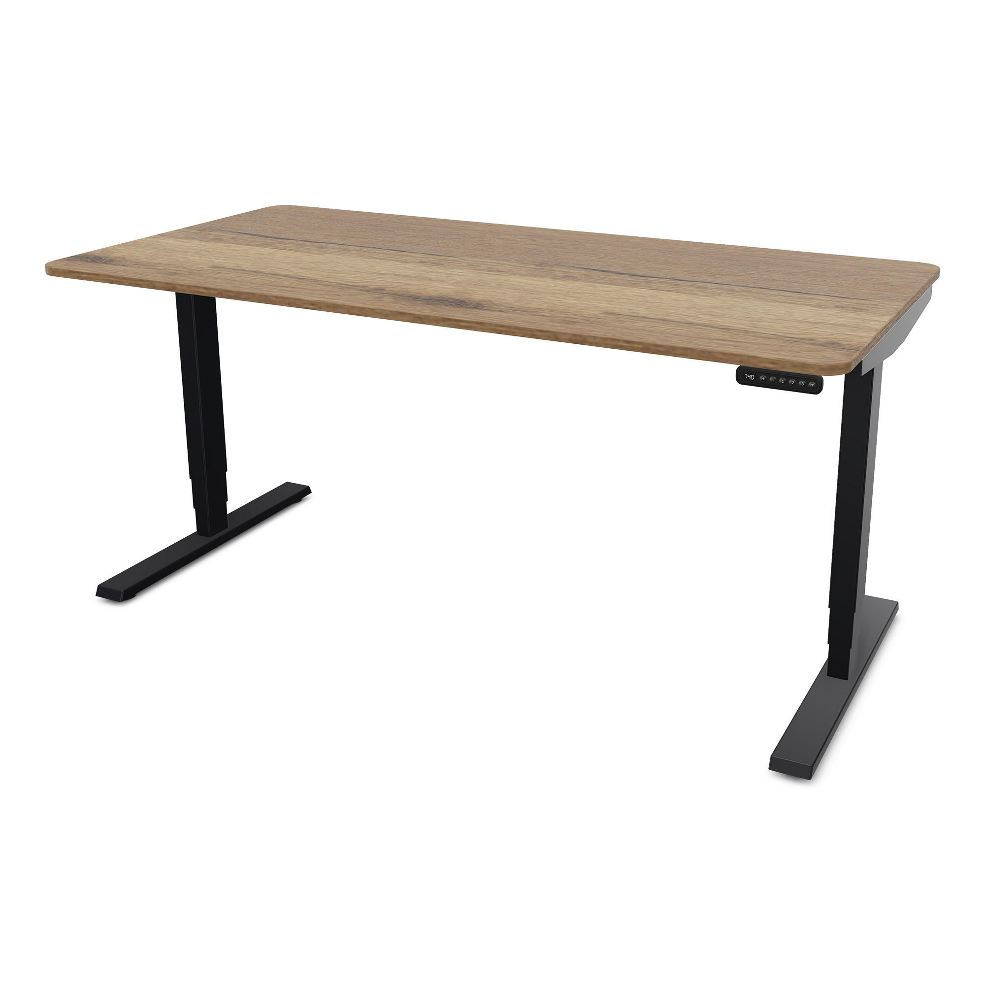 SCHREIBTISCH Elektrisch höhenverstellbarer Schreibtisch Y-Line Curved Eiche Tabak Schwarz 160/70/62-127cm - Eiche Wotan/Schwarz, Holzwerkstoff/Metall (70/160/127cm) - ASSMANN