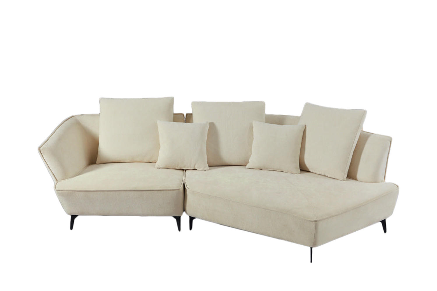 DESIGNSOFA GARBO Cremeweiß Webstoff - Creme/Schwarz, Textil/Metall (280/92/158cm) - KAWOLA