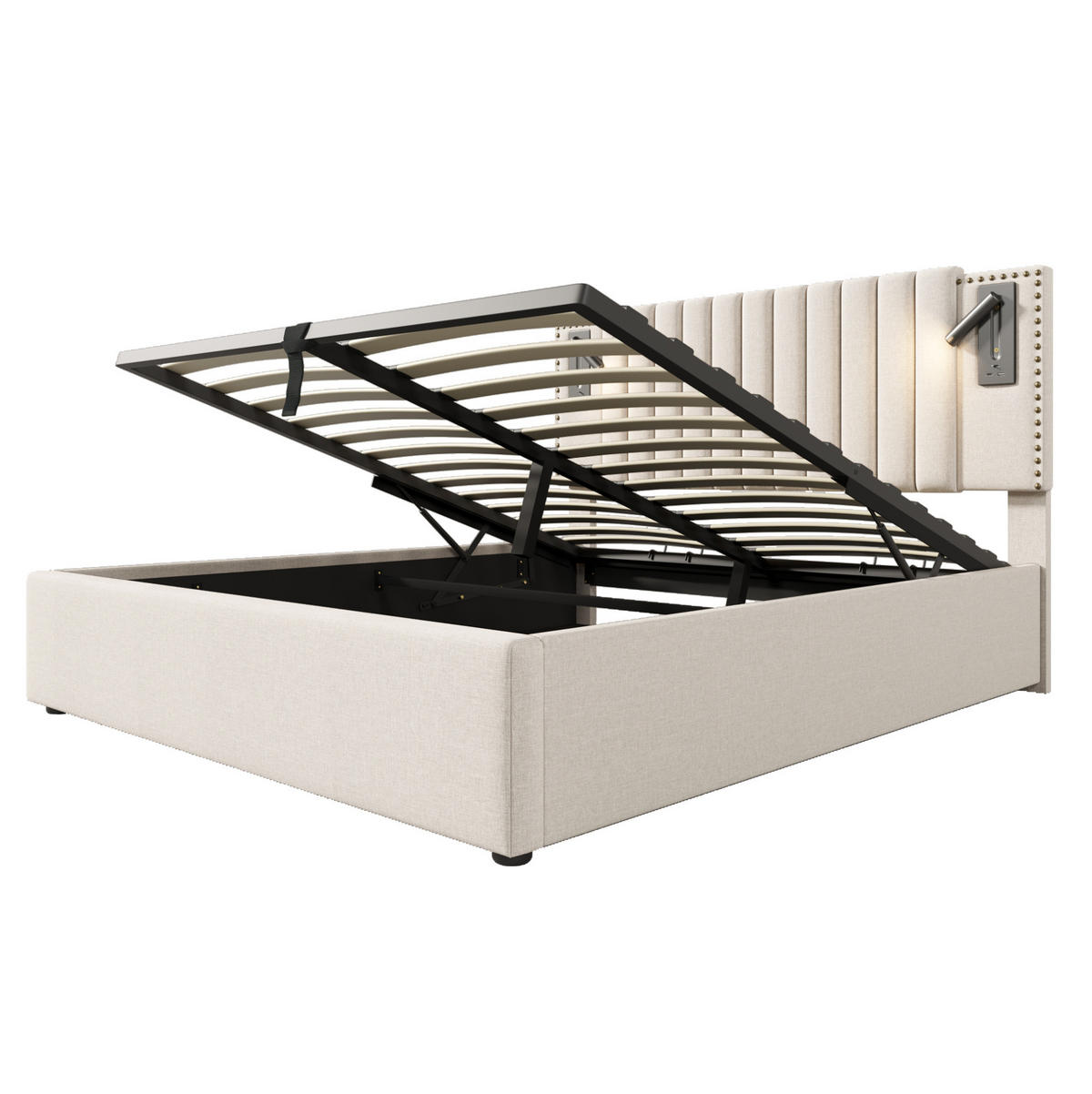 BETT mit Bettkasten 140x200 cm Beige inkl. Matratze - Beige, Metall (140/200cm) - Meubliv