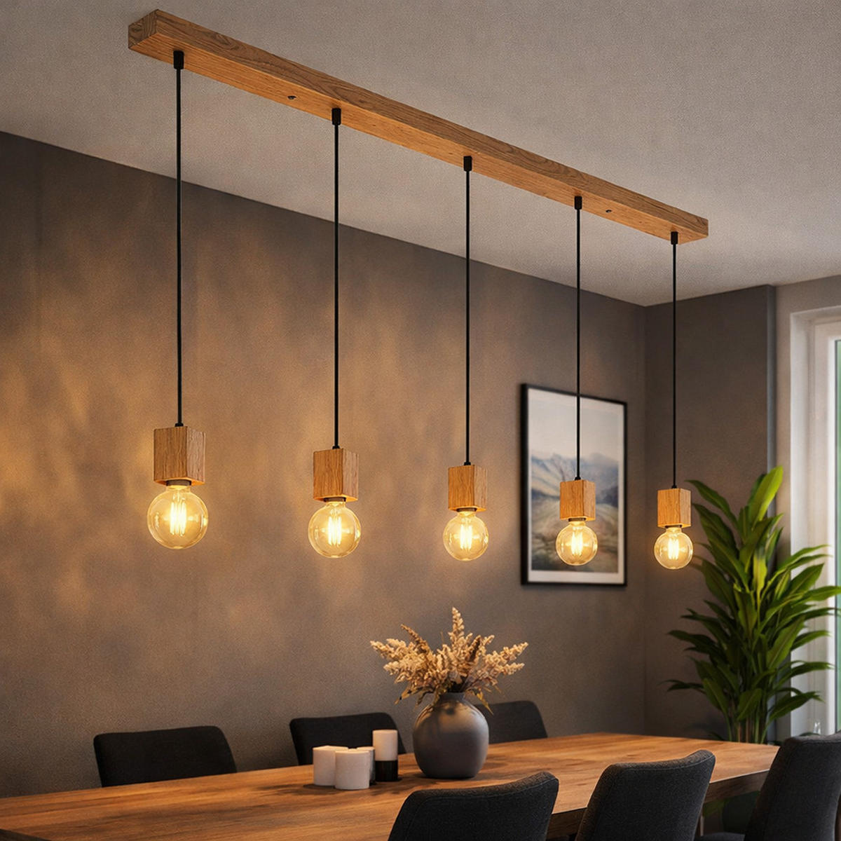 HÄNGELEUCHTE 5 Flammig Holzoptik Braun - Braun, Metall (115/6/120cm) - Globo Lighting