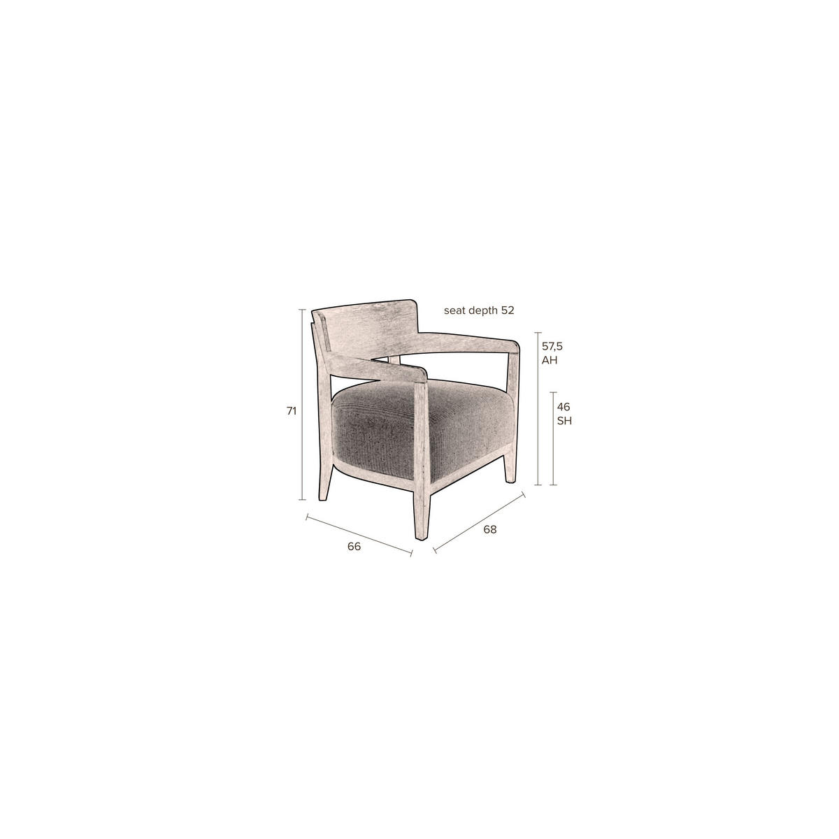SESSEL Duran Grau - Grau, Textil (68/71/66cm) - Dutchbone