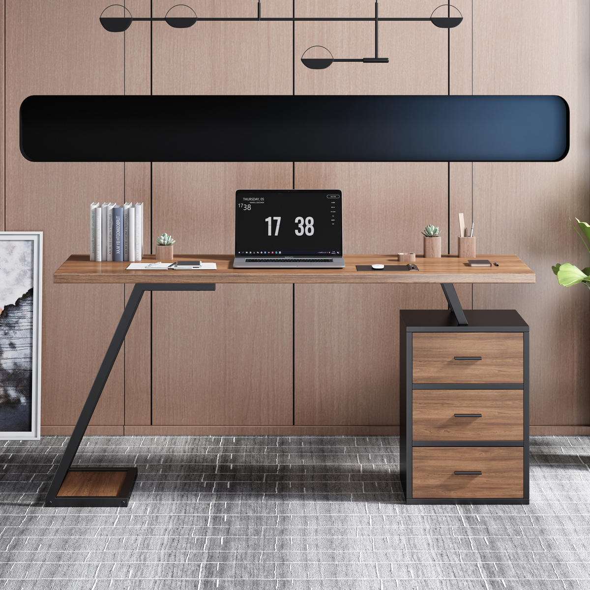 SCHREIBTISCH mit 3 Schubladen MDF Dark Brown - Braun, Holz (135.5/58/75cm) - Meubliv