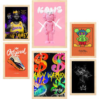 POSTER Set Mit 6 Grafiti Pop Warhol Lakers A3 & A4 Rahmen Aus Hellem Holz - Beige, Papier (29/3/42cm) - Nacnic