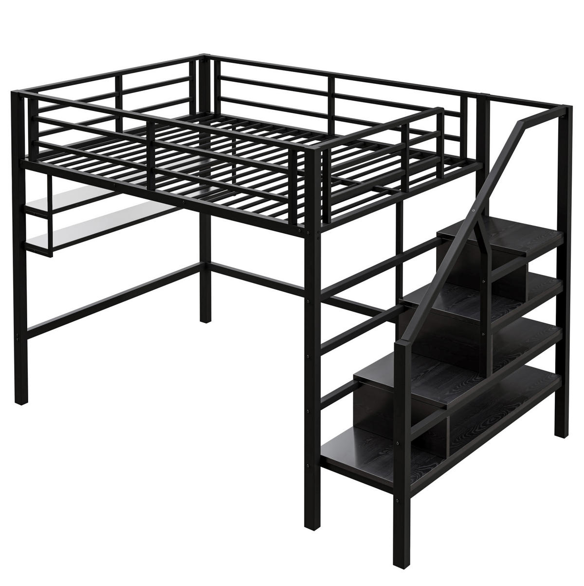 HOCHBETT 140/200 cm in Schwarz mit Stauraumleiter und Regalfächern - Schwarz, Metall (140/200cm) - Flora Grace
