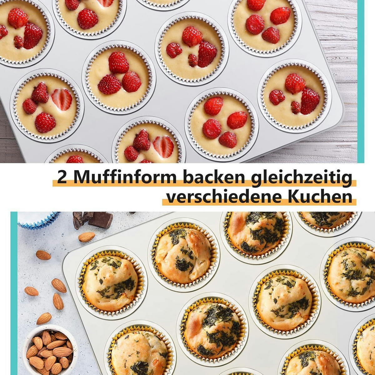 MUFFINBACKFORM 2er Set Edelstahl 12 Muffins - Silberfarben, Metall (26.5/3/35cm)