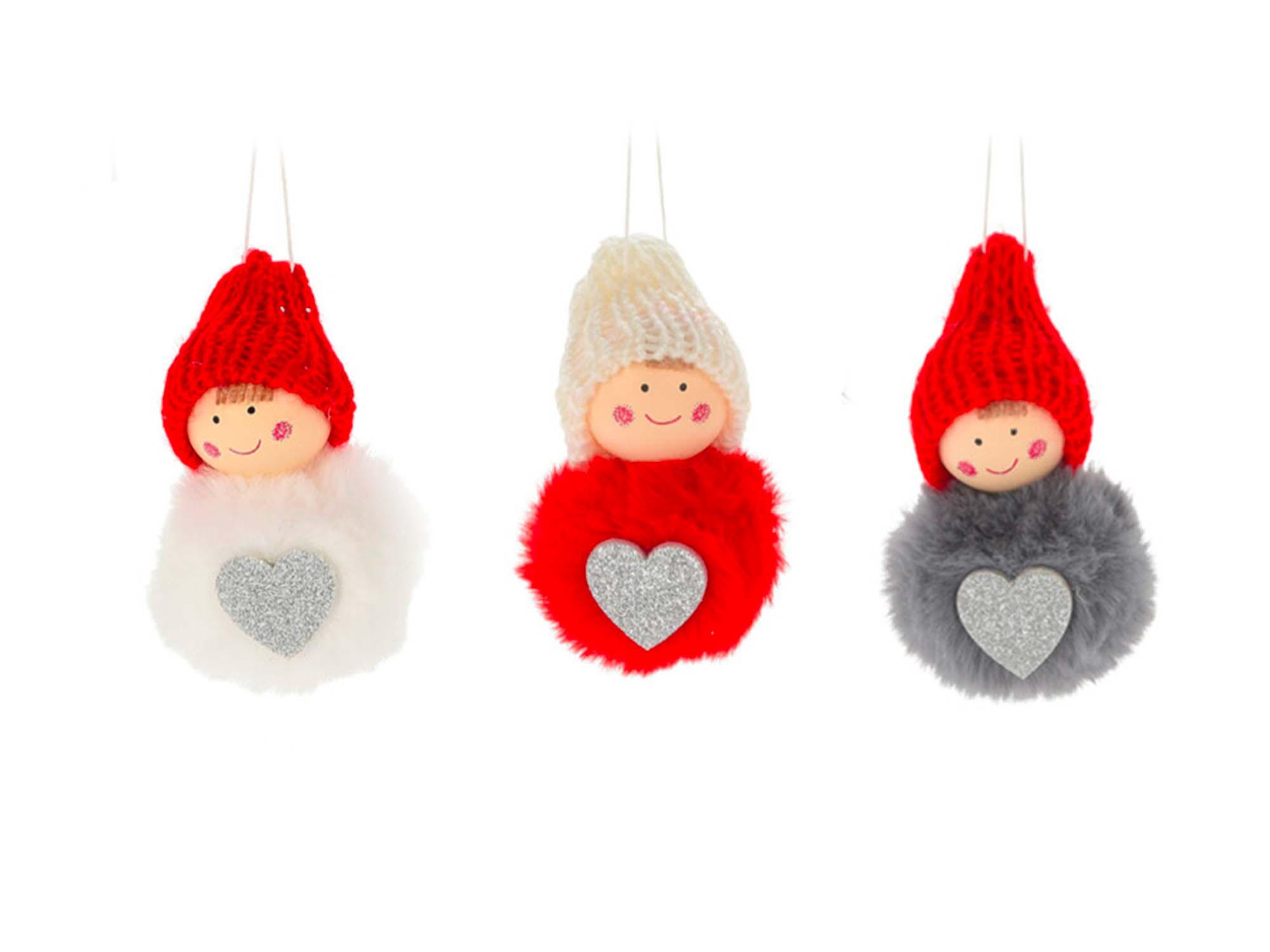 CHRISTBAUMKUGEL-SET 4 Dekorationen: Mädchen mit Herzmischung 9 cm - Rot/Silberfarben, Textil (20/10/30cm) - LAALU