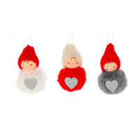 CHRISTBAUMKUGEL-SET 4 Dekorationen: Mädchen mit Herzmischung 9 cm - Rot/Silberfarben, Textil (20/10/30cm) - LAALU
