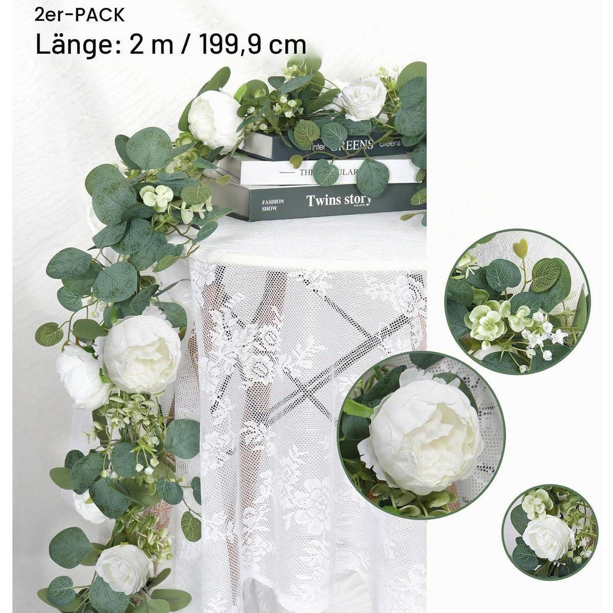 KÜNSTLICHE Blumengirlande 2-teiliges Set 200 cm Weiß - Multicolor, Kunststoff (5cm)