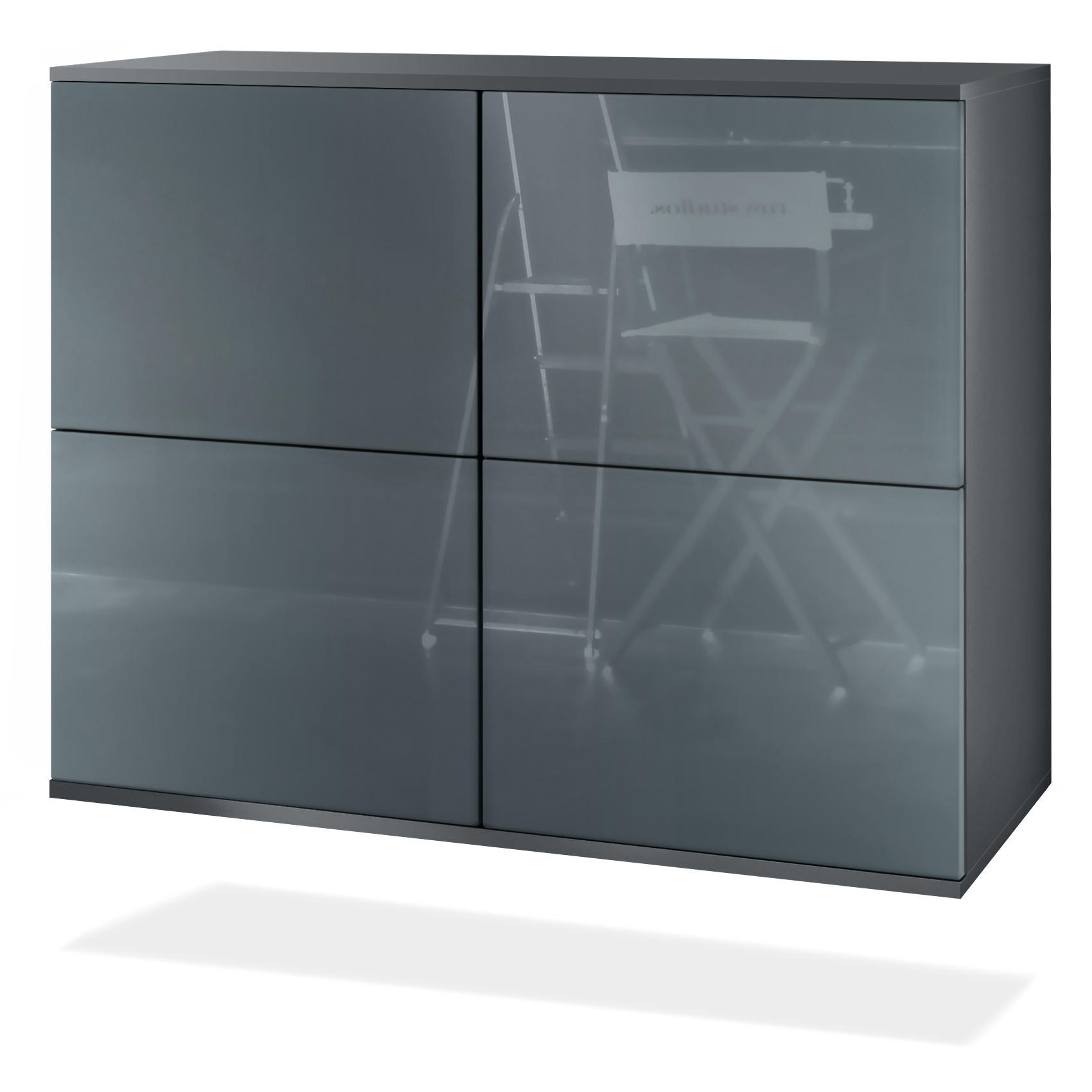 KOMMODE Rova Grau Hochglanz - Grau, Holzwerkstoff (92.5/73.5/35cm) - Vladon